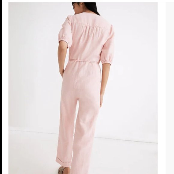 MADEWELL Pink Linen Blend Puff-‎ Sleeve Jumpsuit - Picture 2 of 7